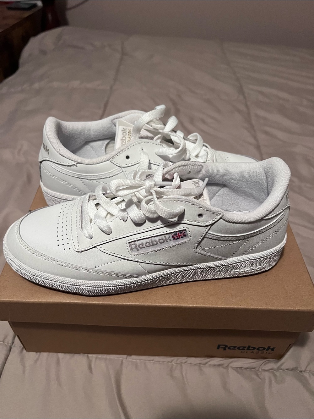 Reebok White Leather Classic Sneakers with Subtle Flag